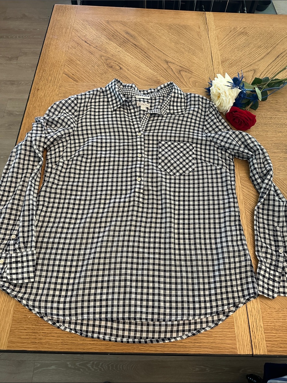 Merona Black and White Gingham Button-Down Shirt
